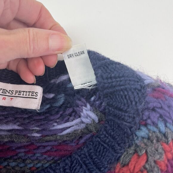 Vintage 100% Wool Fair Isle Chunky Sweater PL S Purple Cabincore Lodge Heritage - Picture 8 of 12